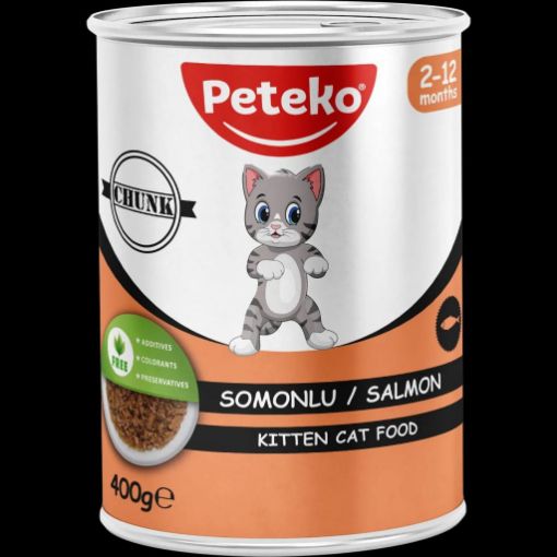 PETEKO KONSERVE YAŞ KEDİ MAMASI YAVRU SOMONLU JELLİ 400GR resmi