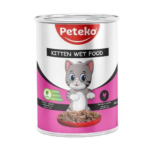 PETEKO KONSERVE YAŞ KEDİ MAMASI YAVRU TAVUKLU JELLİ 400GR resmi