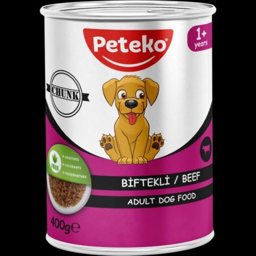 PETEKO KONSERVE YAŞ  KÖPEK MAMASI BIFTEKLI JELLİ 400GR resmi