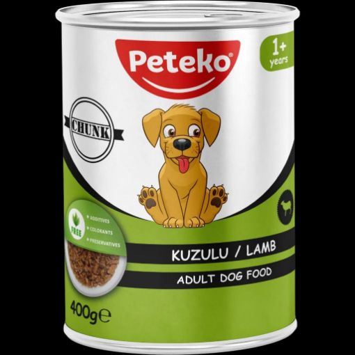 PETEKO KONSERVE YAŞ KÖPEK MAMASI KUZULU JELLİ 400GR resmi
