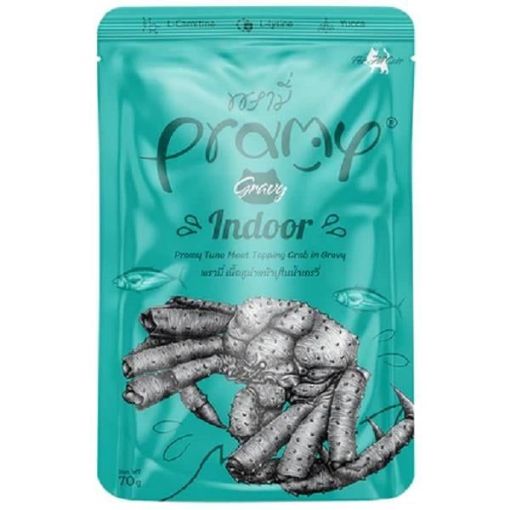 PRAMY KEDİ ÖDÜL MAMASI 70 GR SOS İÇİNDE YENGEÇ VE TON BALIKLI resmi